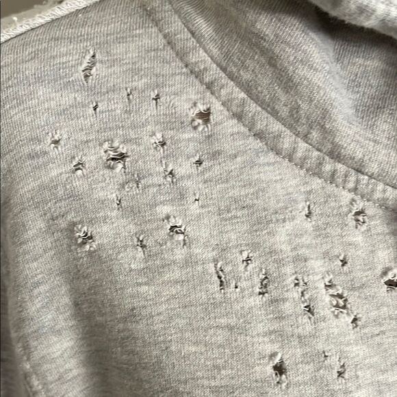 Free People Distressed Rips Holes Cropped Zipper Gray Women's Hoodie Sweatshirt - Picture 3 of 12